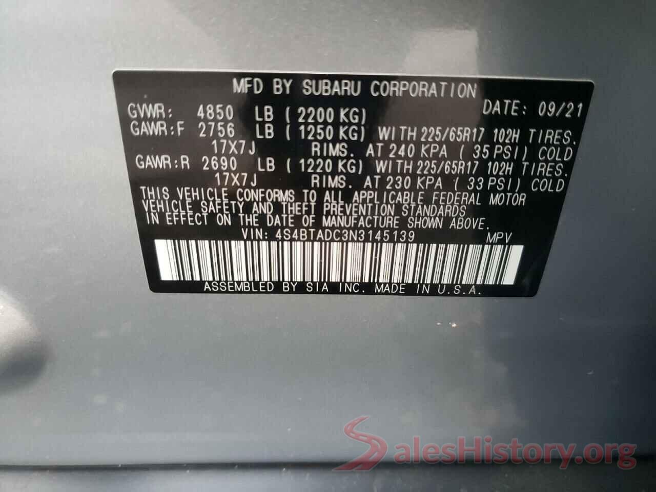 4S4BTADC3N3145139 2022 SUBARU OUTBACK