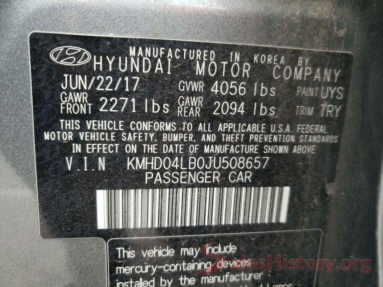 KMHD04LB0JU508657 2018 HYUNDAI ELANTRA