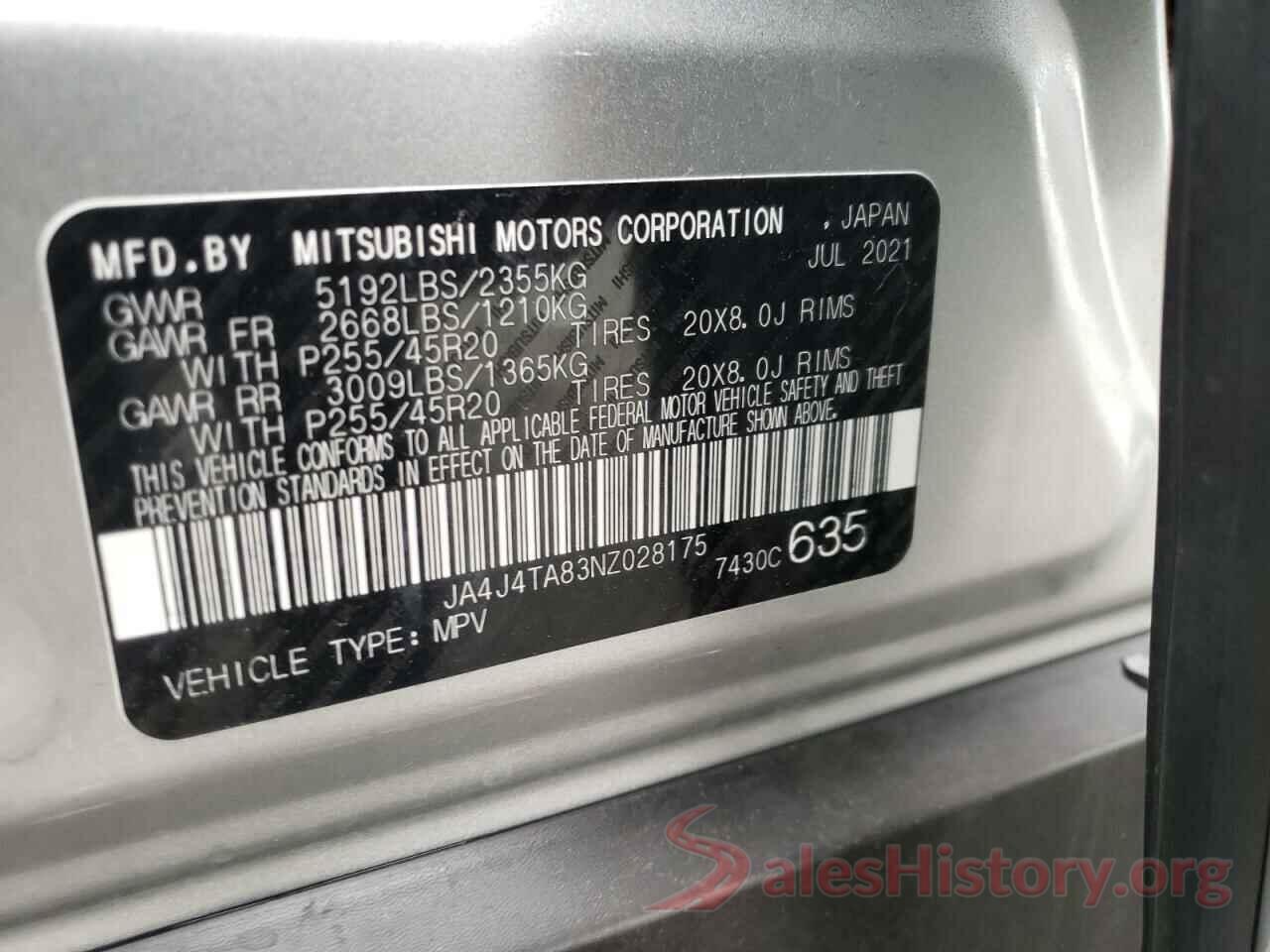 JA4J4TA83NZ028175 2022 MITSUBISHI OUTLANDER