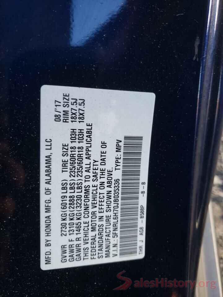 5FNRL6H70JB035336 2018 HONDA ODYSSEY