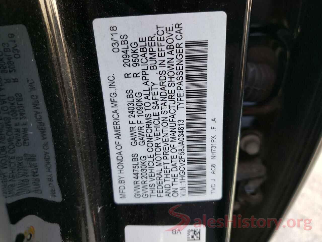 1HGCV2F58JA034813 2018 HONDA ACCORD