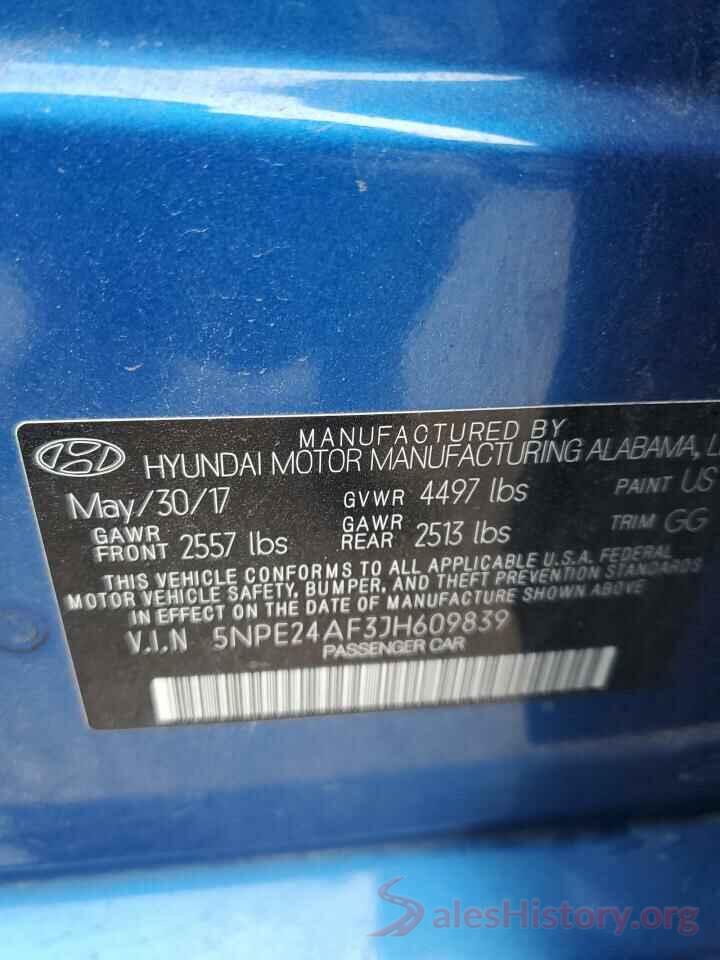 5NPE24AF3JH609839 2018 HYUNDAI SONATA