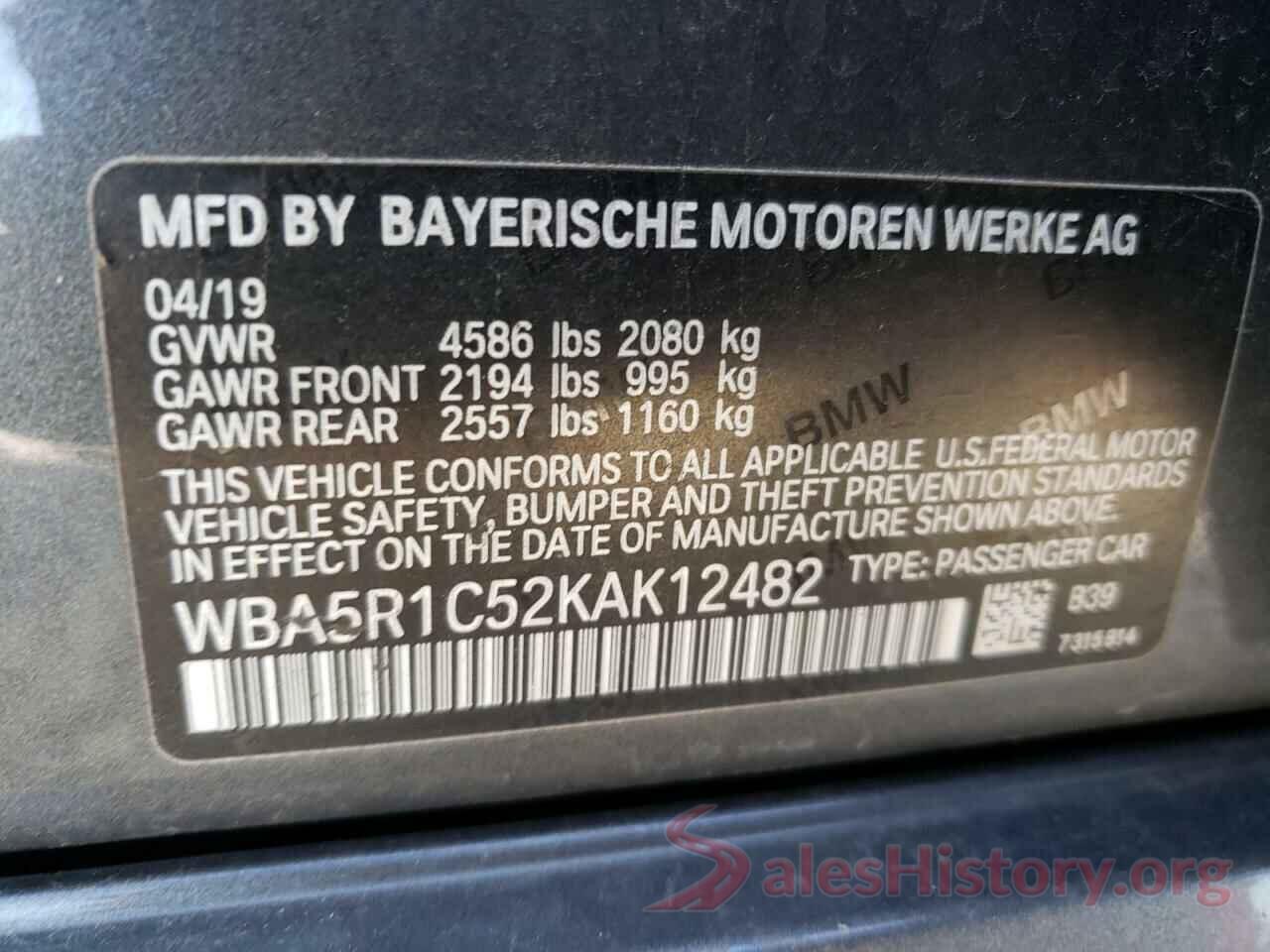 WBA5R1C52KAK12482 2019 BMW 3 SERIES