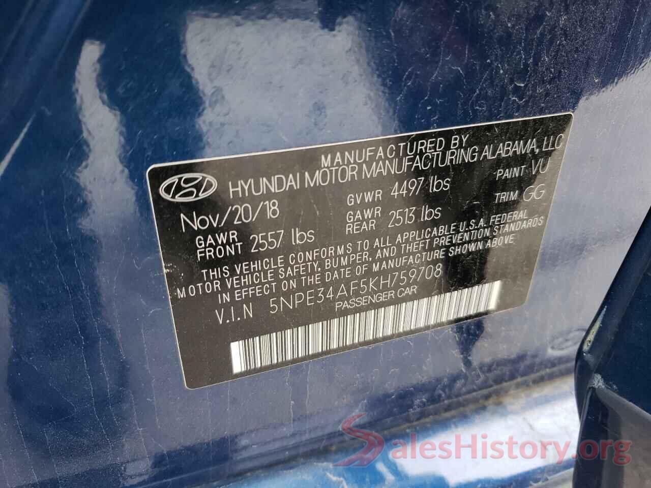 5NPE34AF5KH759708 2019 HYUNDAI SONATA