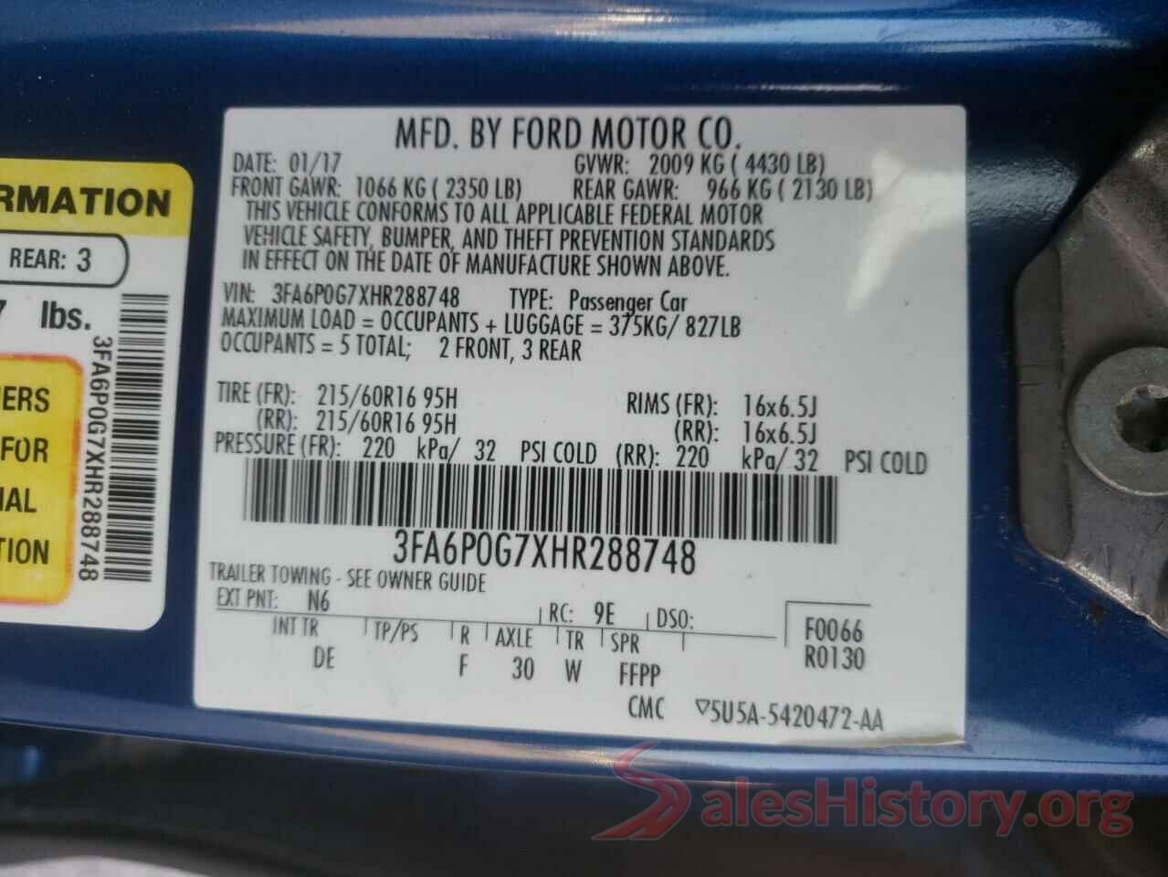 3FA6P0G7XHR288748 2017 FORD FUSION