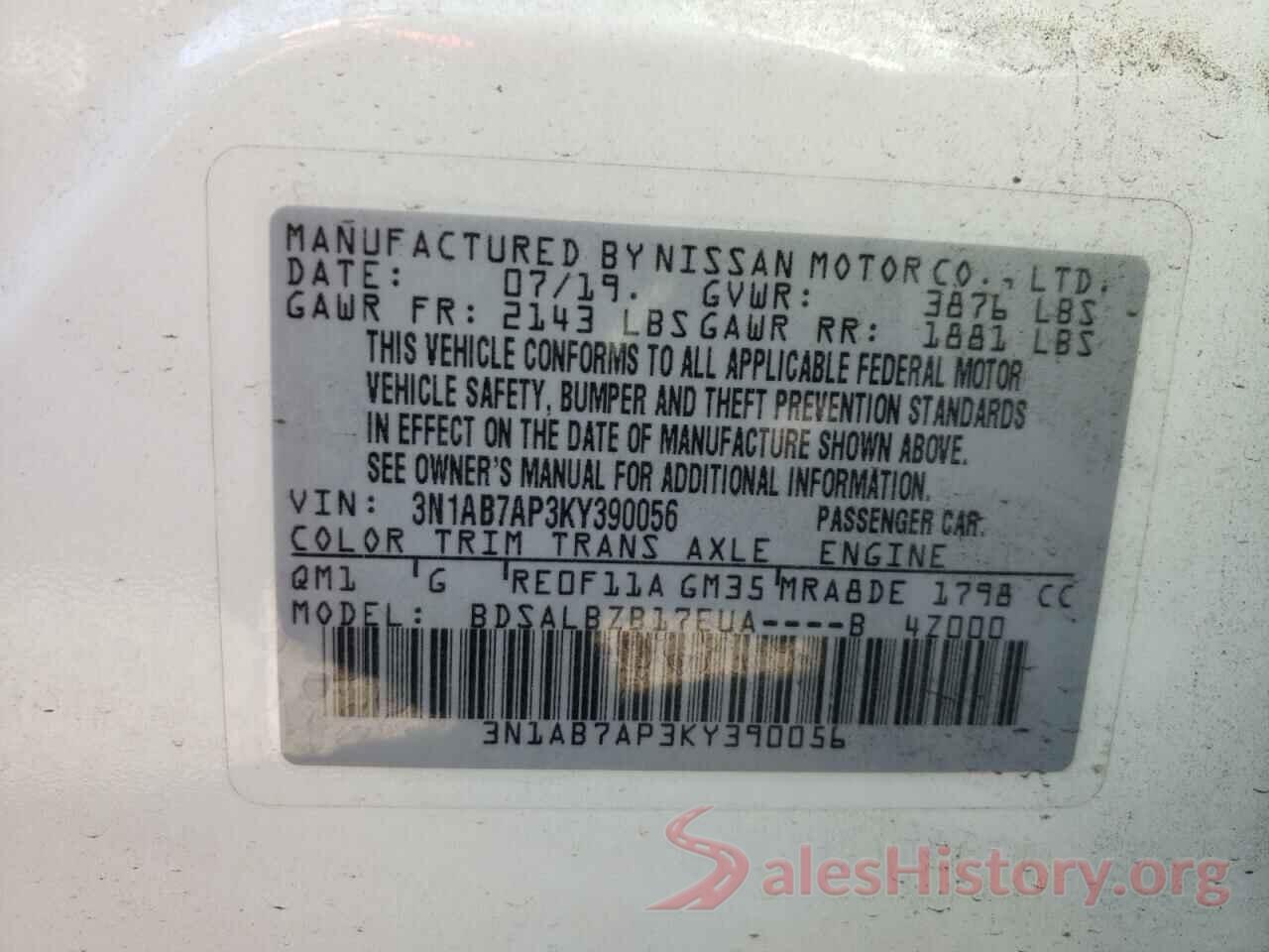 3N1AB7AP3KY390056 2019 NISSAN SENTRA