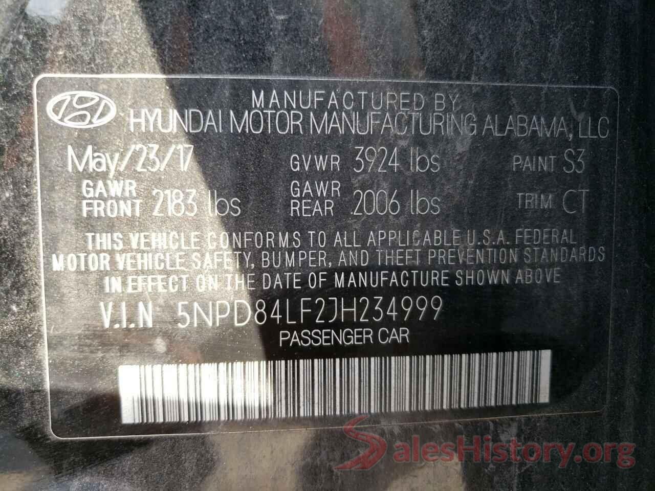 5NPD84LF2JH234999 2018 HYUNDAI ELANTRA