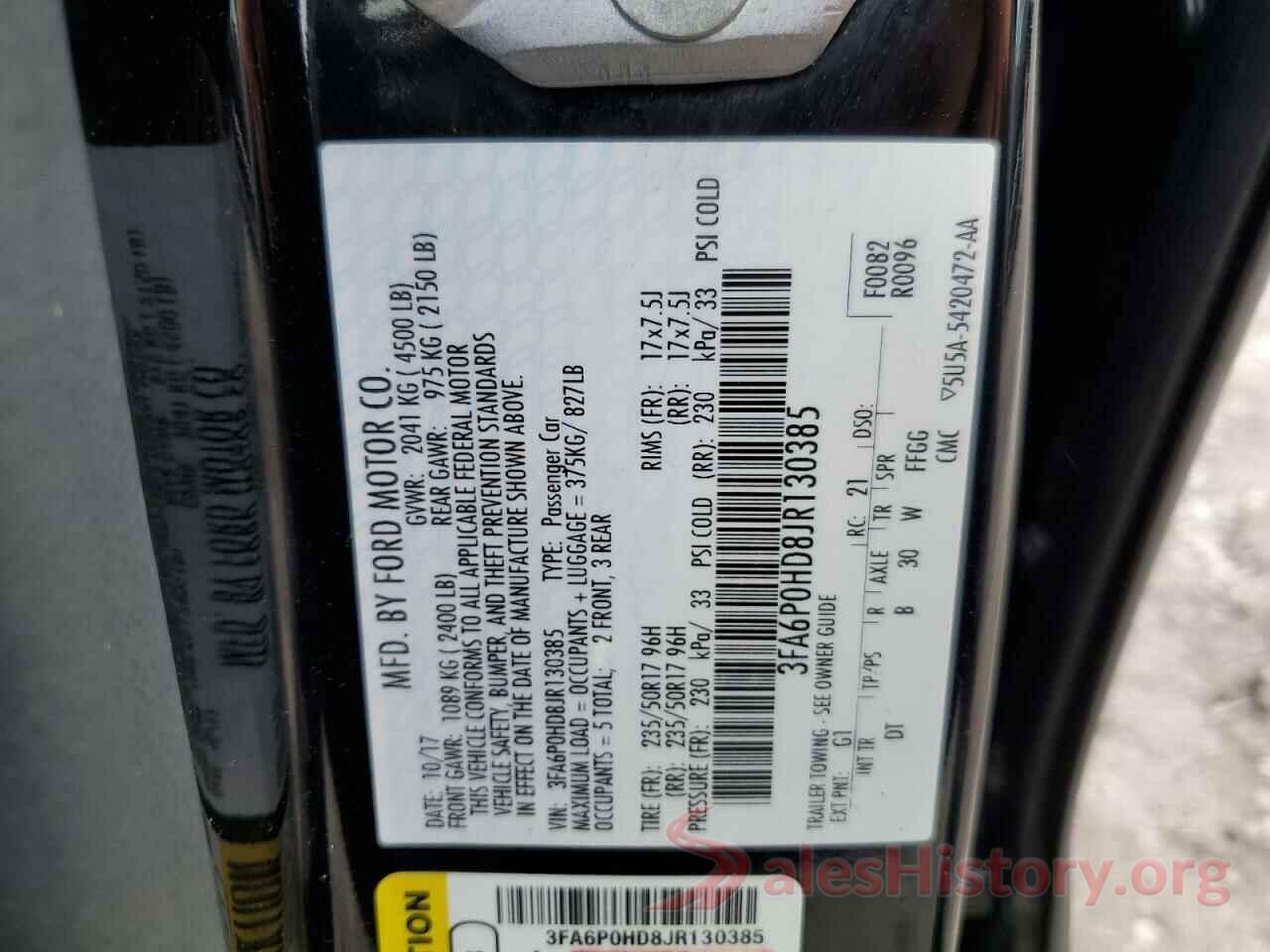 3FA6P0HD8JR130385 2018 FORD FUSION