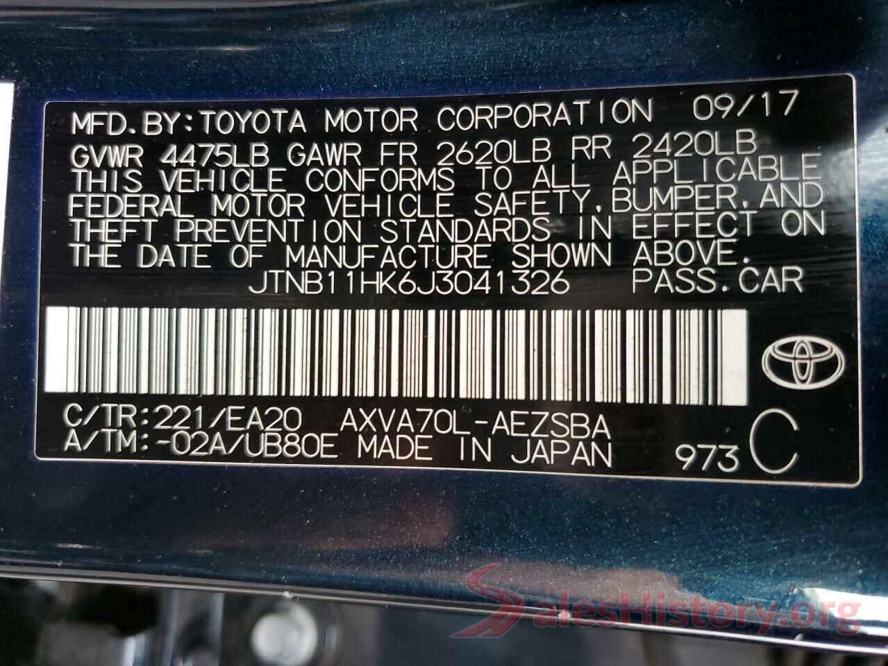 JTNB11HK6J3041326 2018 TOYOTA CAMRY