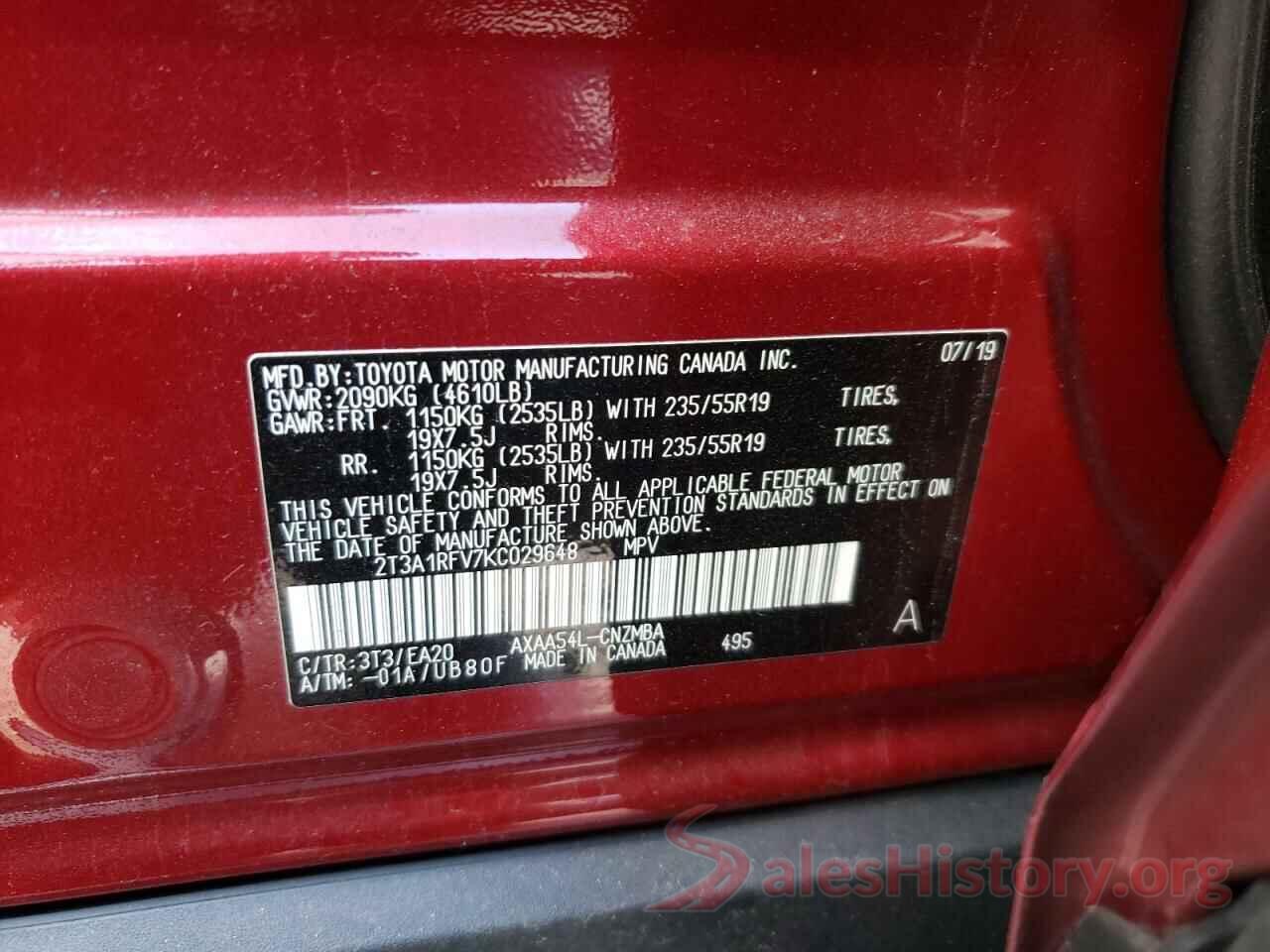 2T3A1RFV7KC029648 2019 TOYOTA RAV4