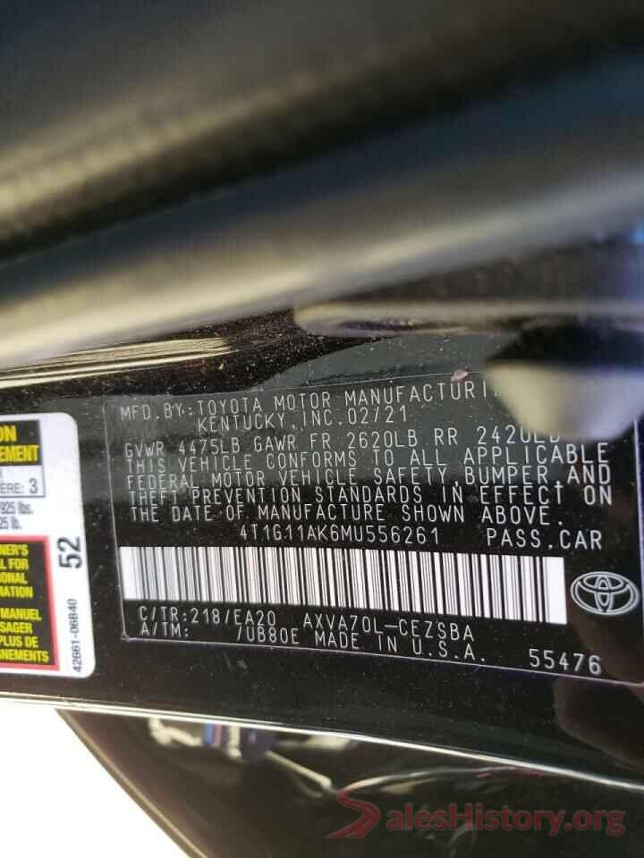 4T1G11AK6MU556261 2021 TOYOTA CAMRY