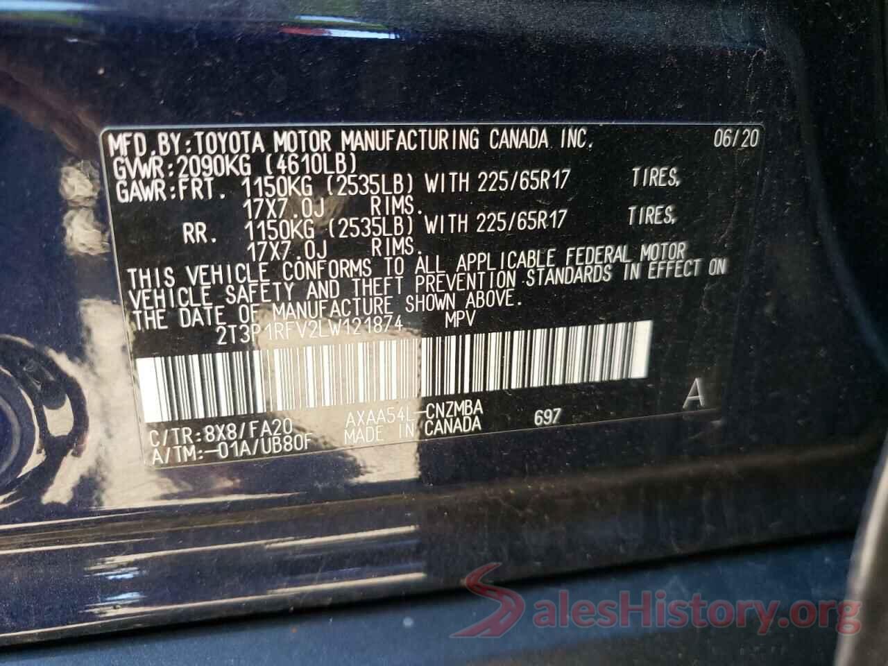 2T3P1RFV2LW121874 2020 TOYOTA RAV4