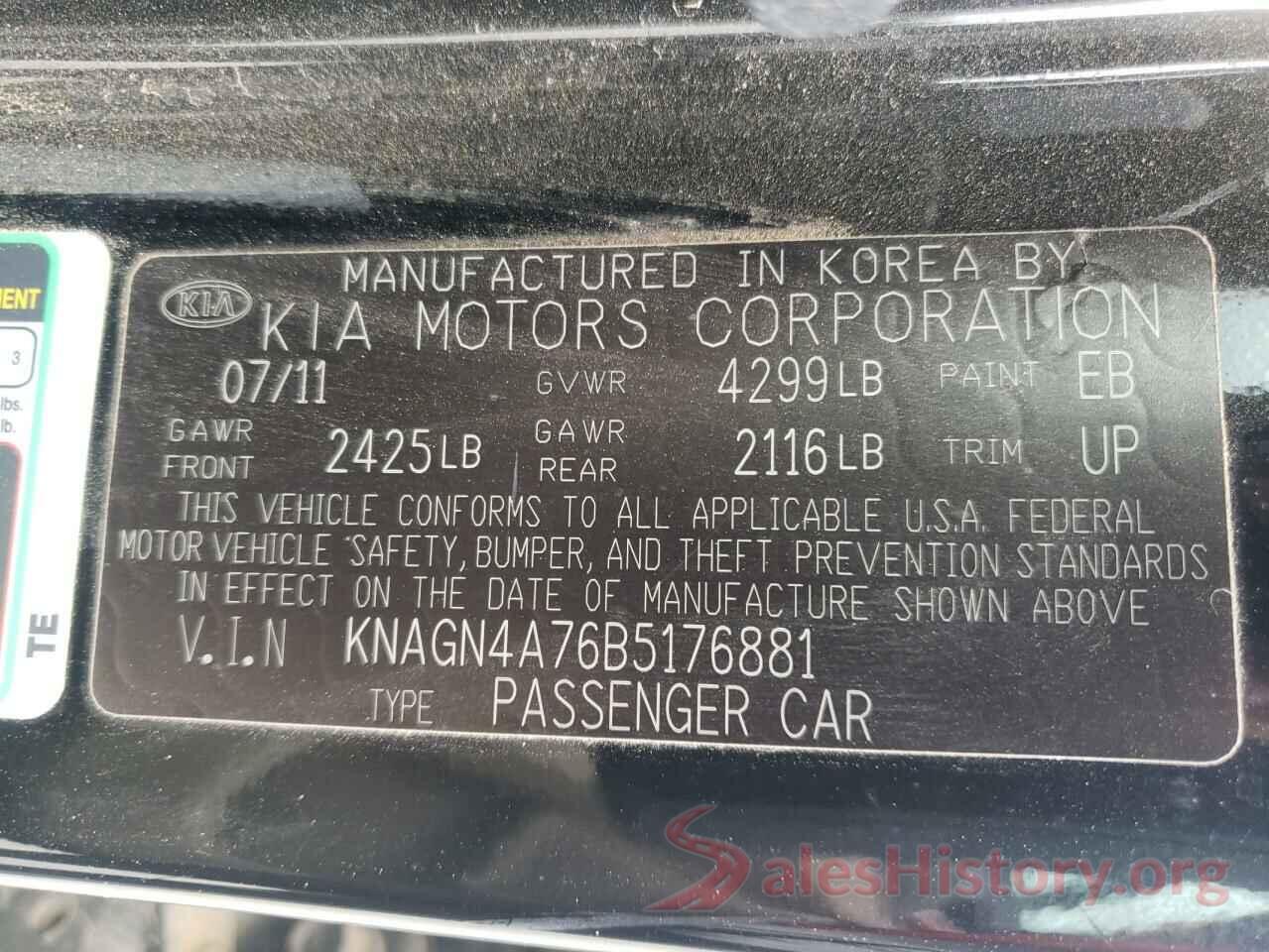 KNAGN4A76B5176881 2011 KIA OPTIMA