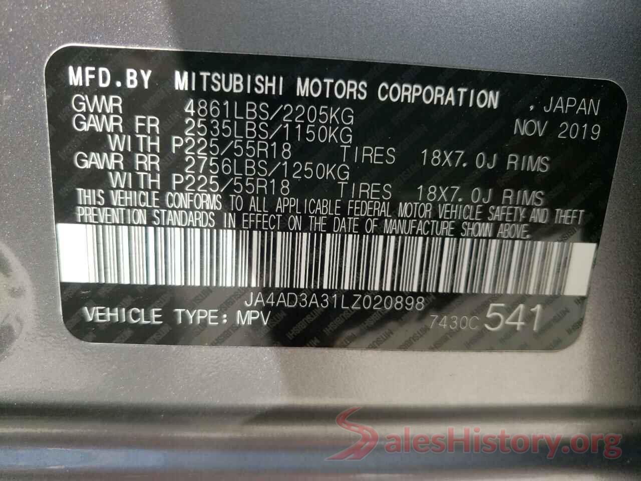 JA4AD3A31LZ020898 2020 MITSUBISHI OUTLANDER