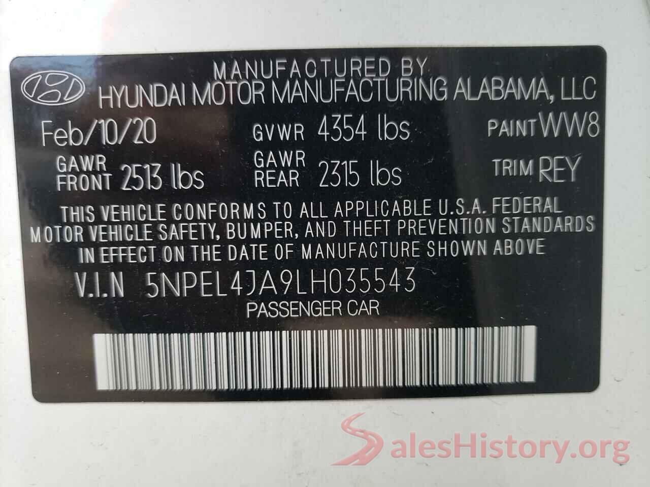 5NPEL4JA9LH035543 2020 HYUNDAI SONATA