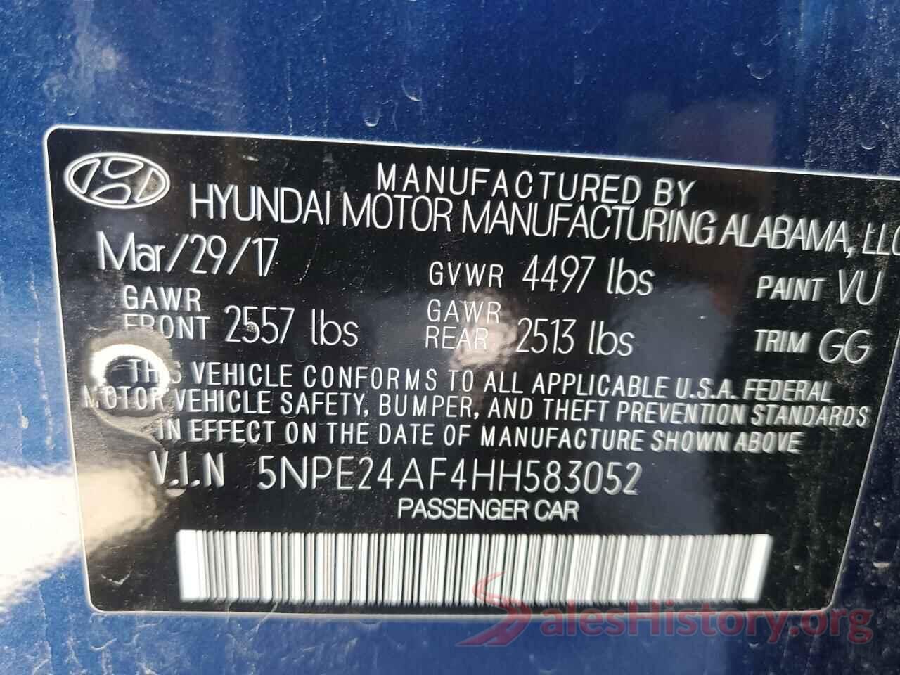 5NPE24AF4HH583052 2017 HYUNDAI SONATA