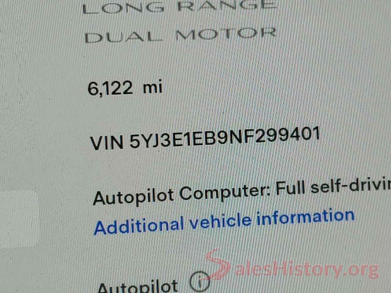 5YJ3E1EB9NF299401 2022 TESLA MODEL 3