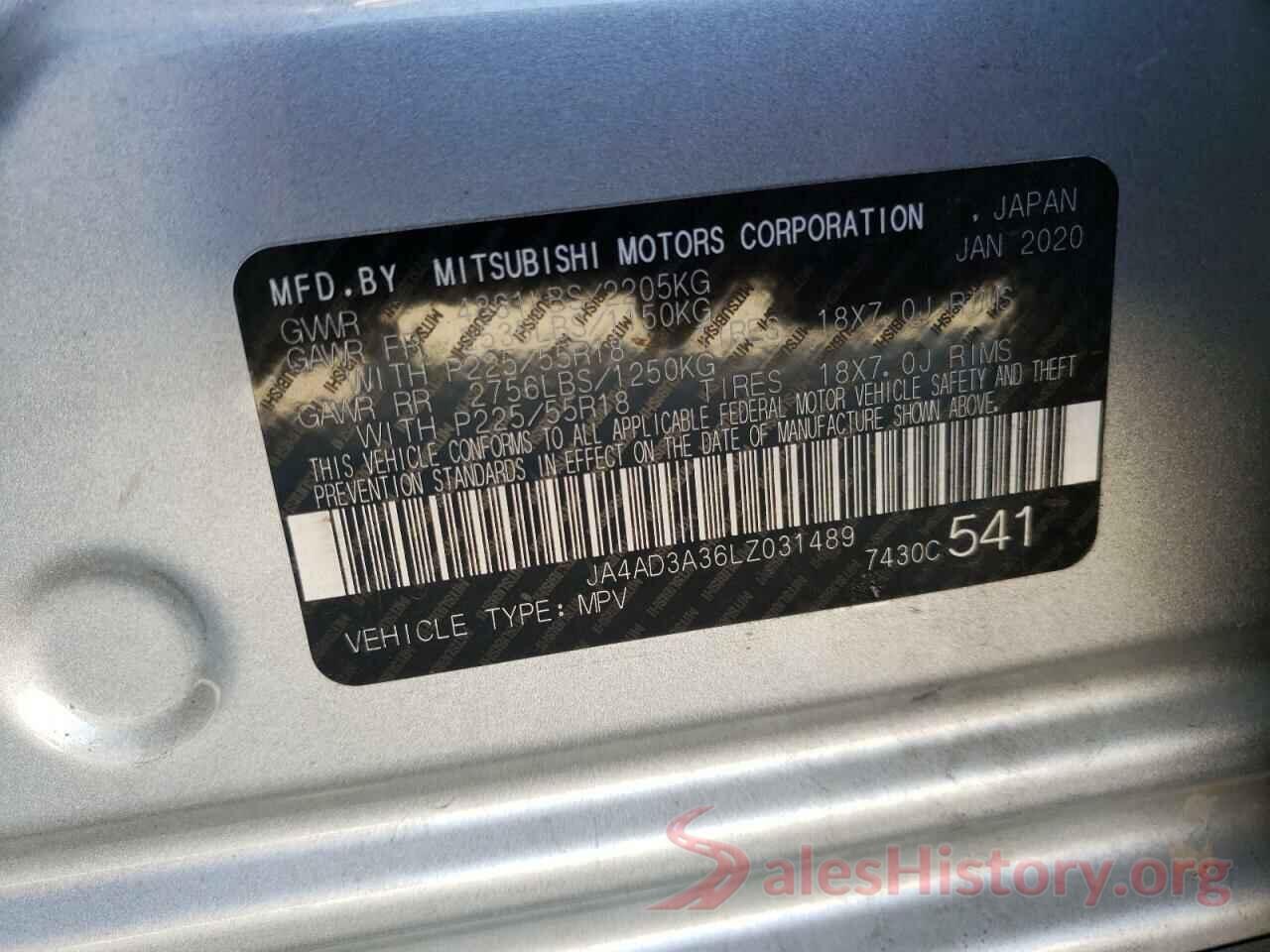 JA4AD3A36LZ031489 2020 MITSUBISHI OUTLANDER