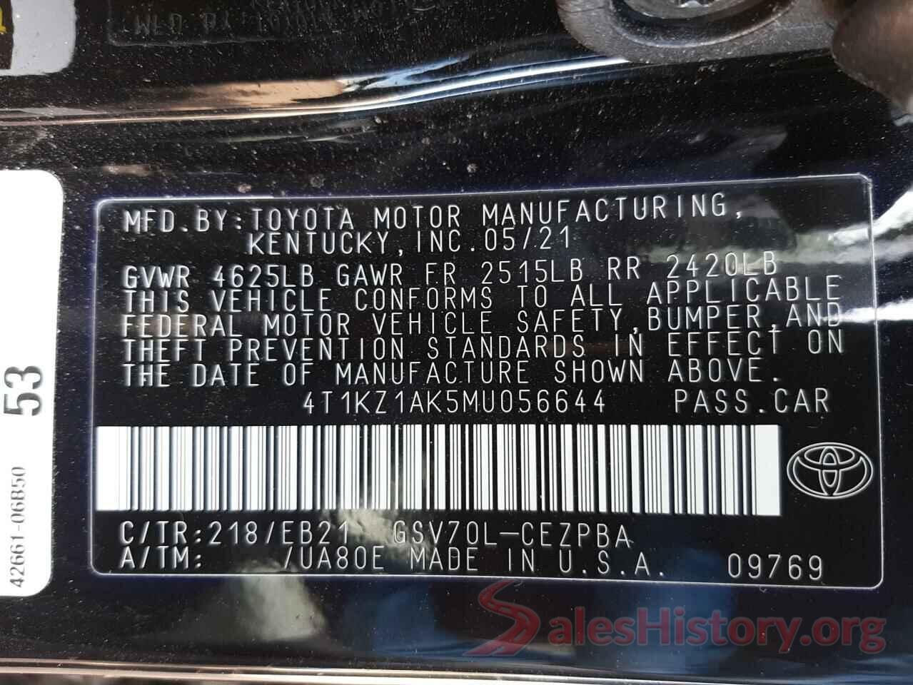 4T1KZ1AK5MU056644 2021 TOYOTA CAMRY