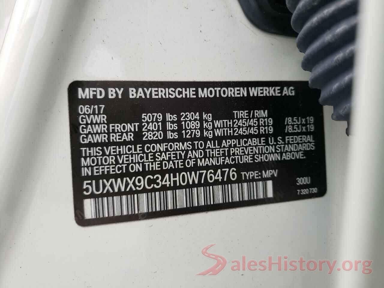 5UXWX9C34H0W76476 2017 BMW X3