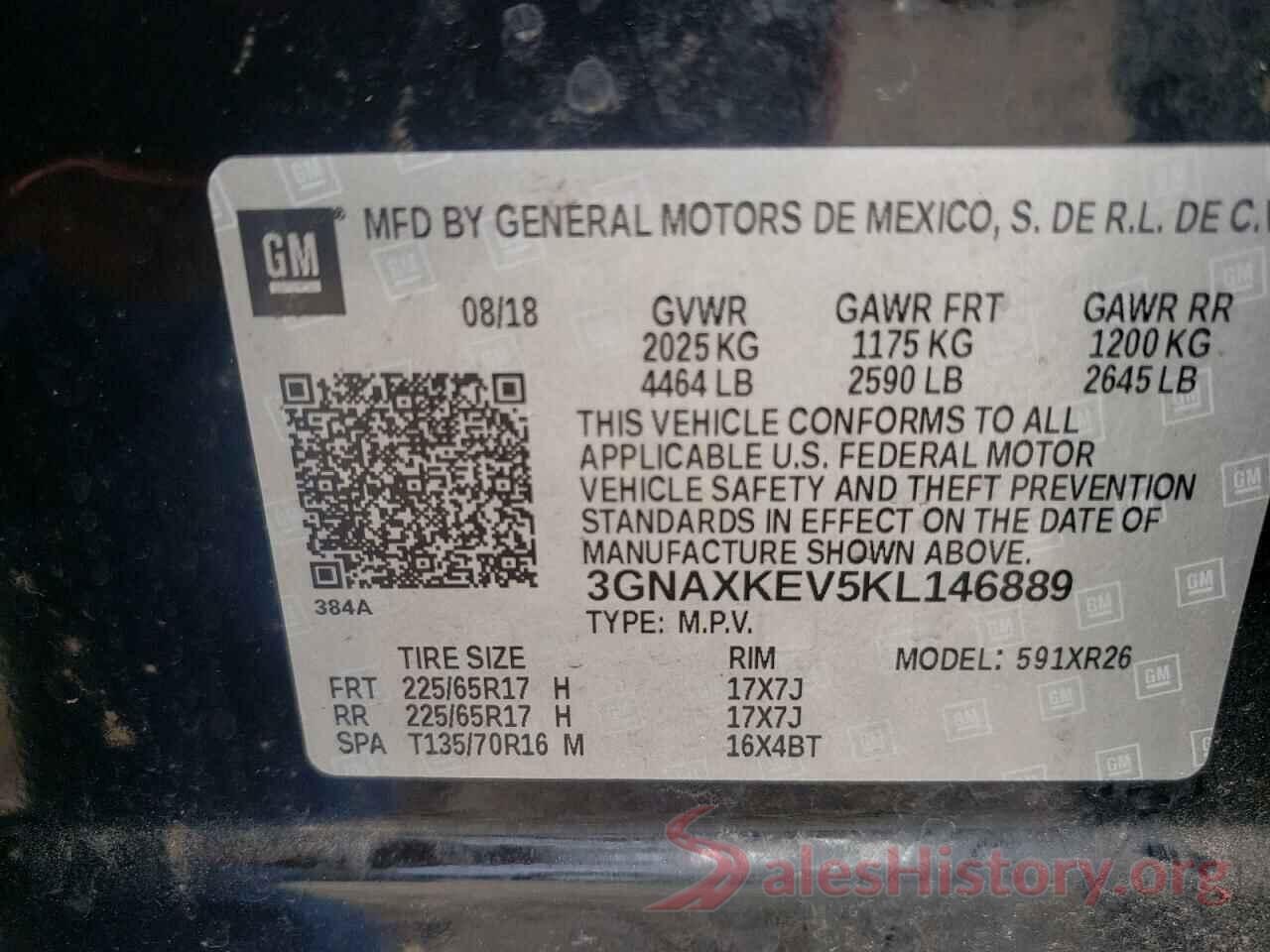 3GNAXKEV5KL146889 2019 CHEVROLET EQUINOX