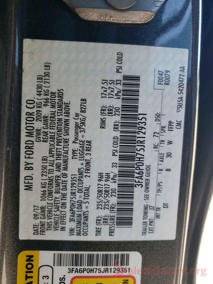 3FA6P0H75JR129351 2018 FORD FUSION