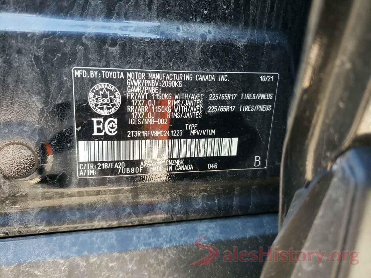 2T3R1RFV8MC241223 2021 TOYOTA RAV4