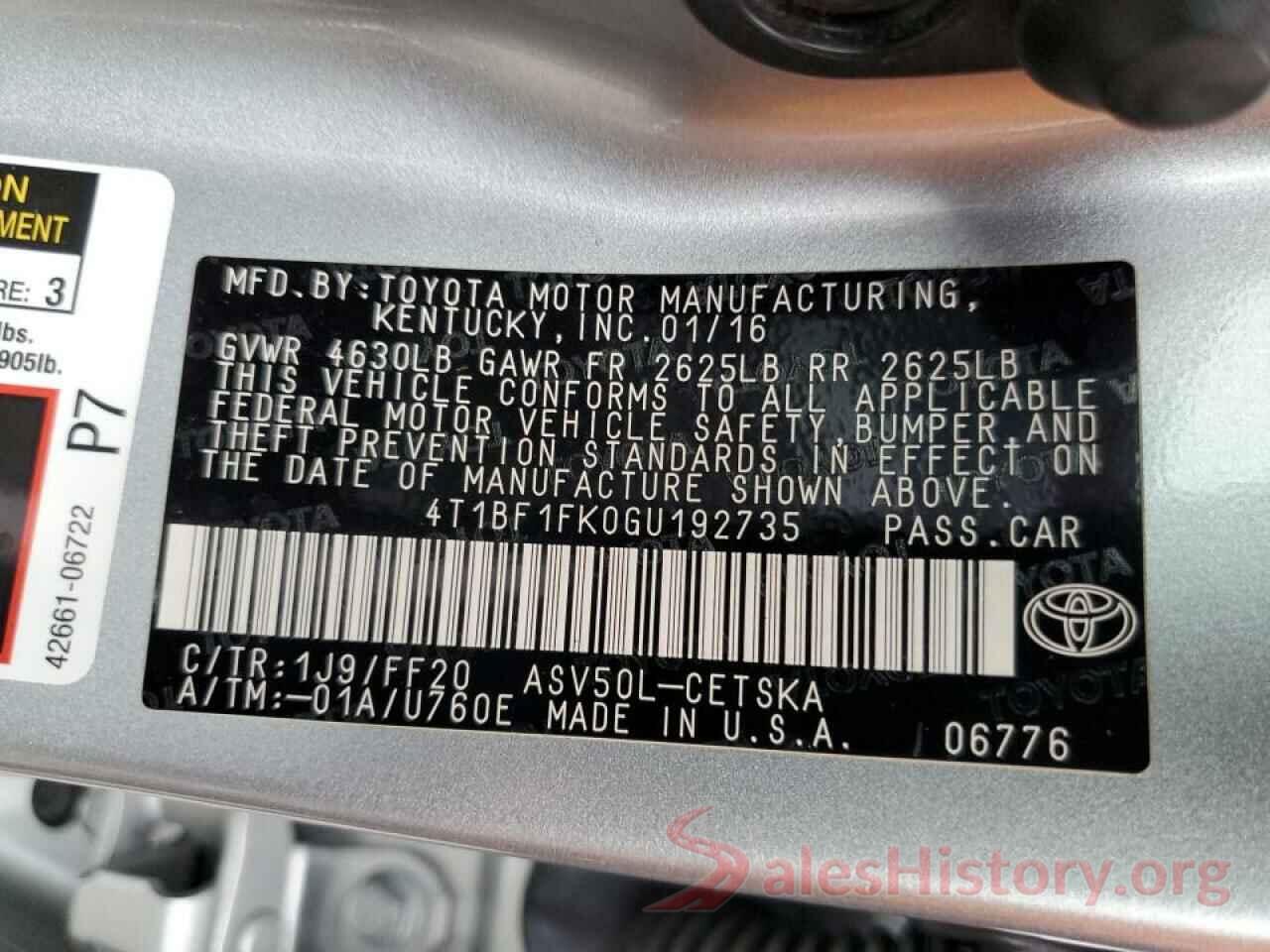 4T1BF1FK0GU192735 2016 TOYOTA CAMRY