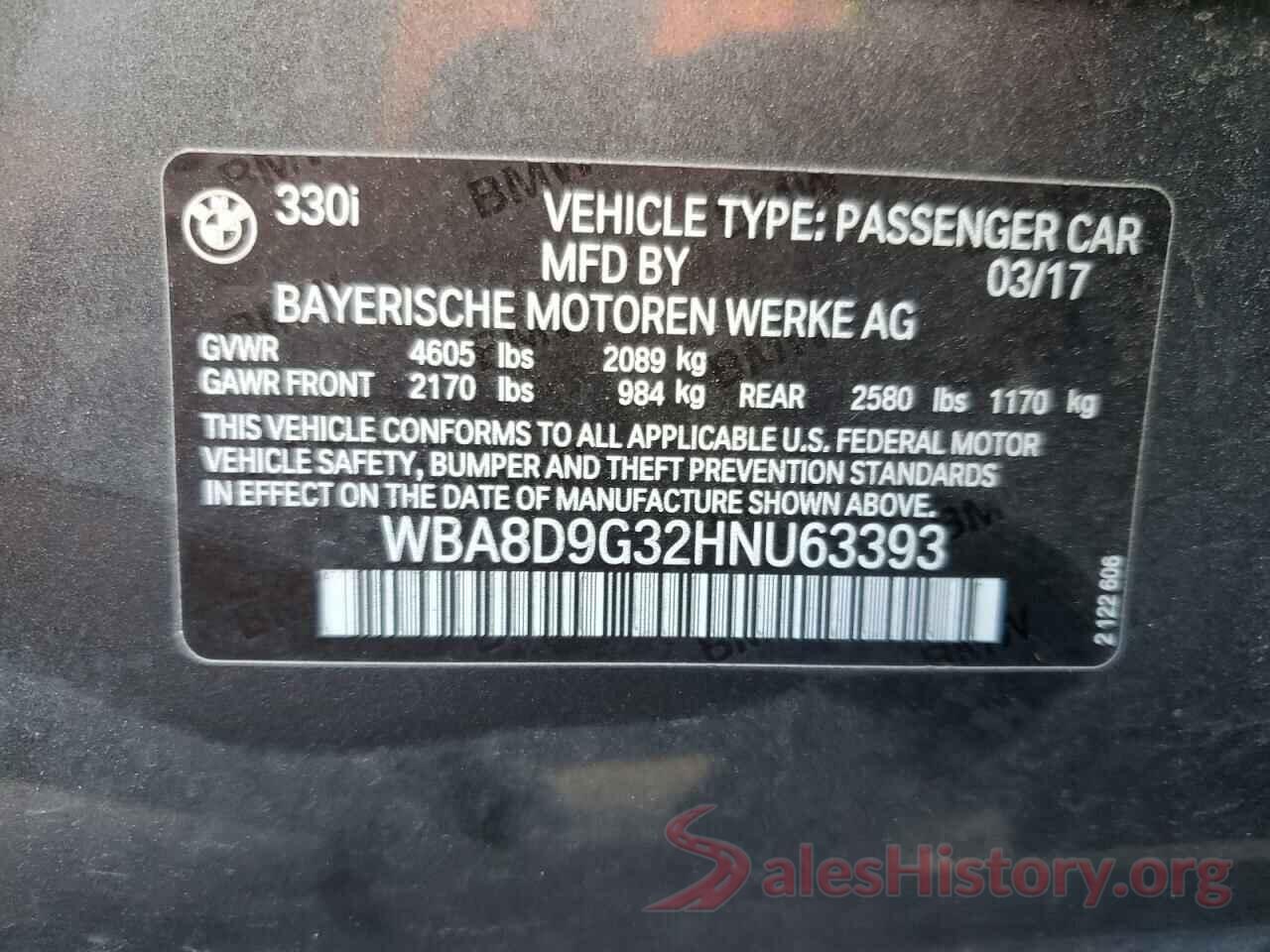 WBA8D9G32HNU63393 2017 BMW 3 SERIES