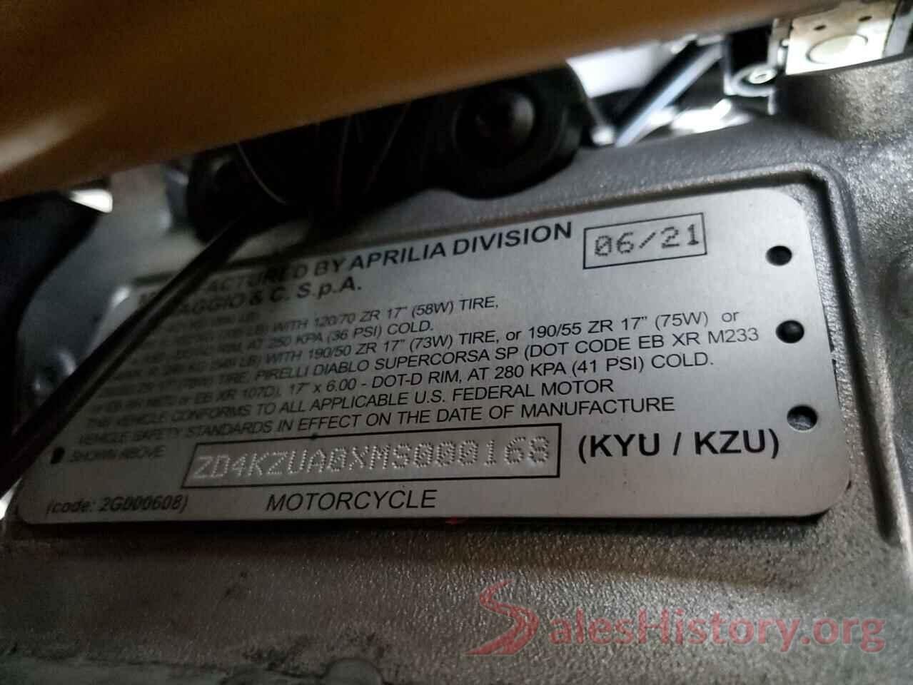 ZD4KZUA0XMS000168 2021 APRILIA MOTORCYCLE