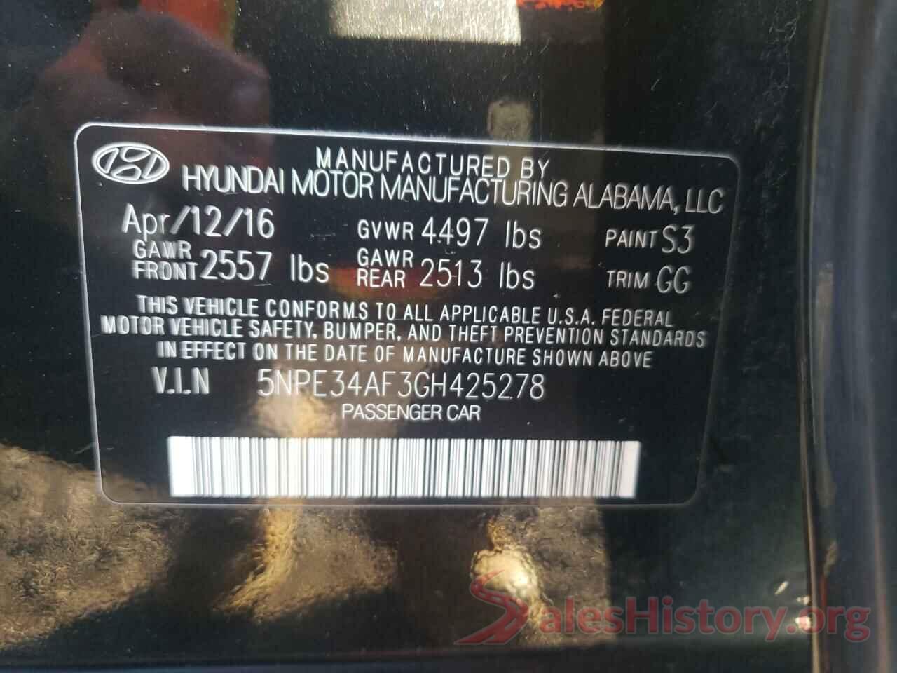 5NPE34AF3GH425278 2016 HYUNDAI SONATA