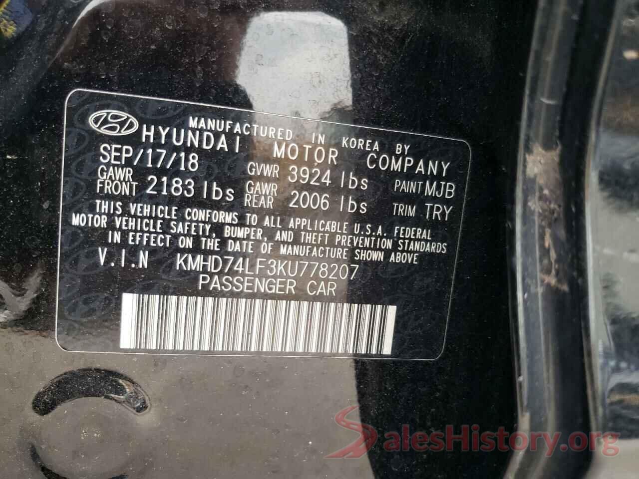 KMHD74LF3KU778207 2019 HYUNDAI ELANTRA