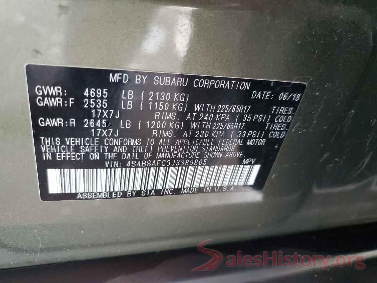 4S4BSAFC3J3389805 2018 SUBARU OUTBACK