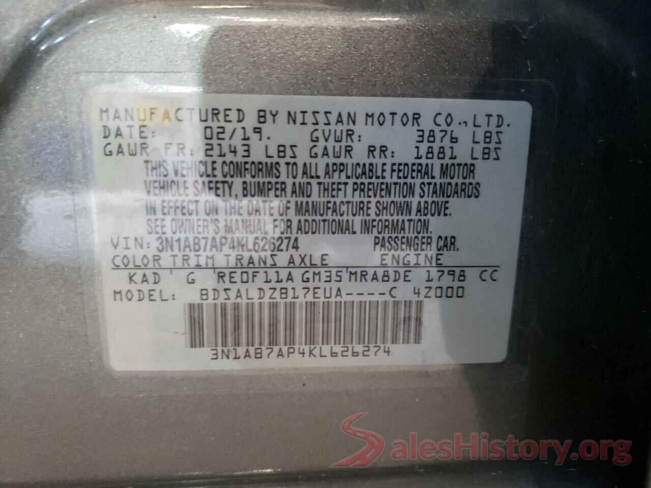 3N1AB7AP4KL626274 2019 NISSAN SENTRA