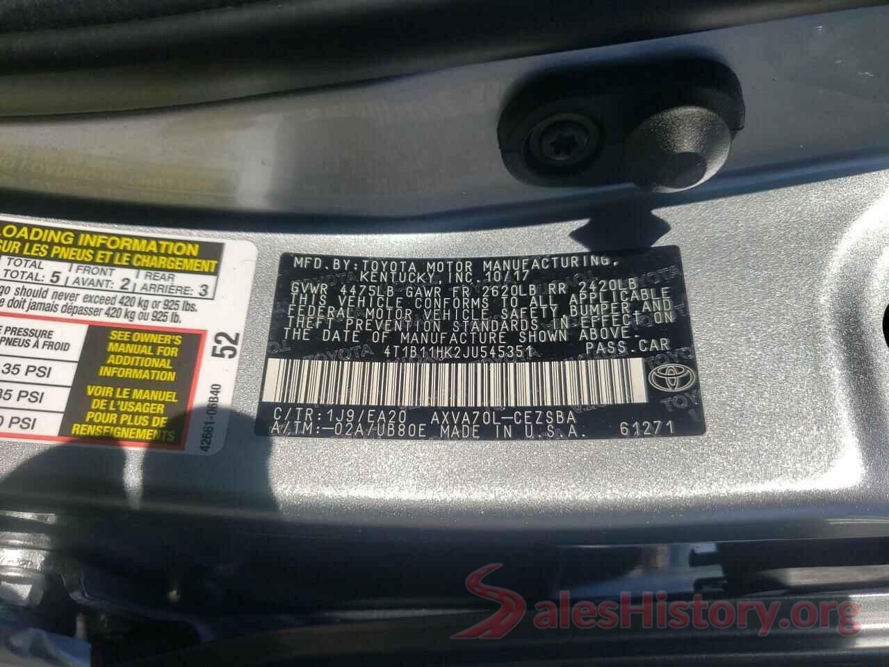 4T1B11HK2JU545351 2018 TOYOTA CAMRY