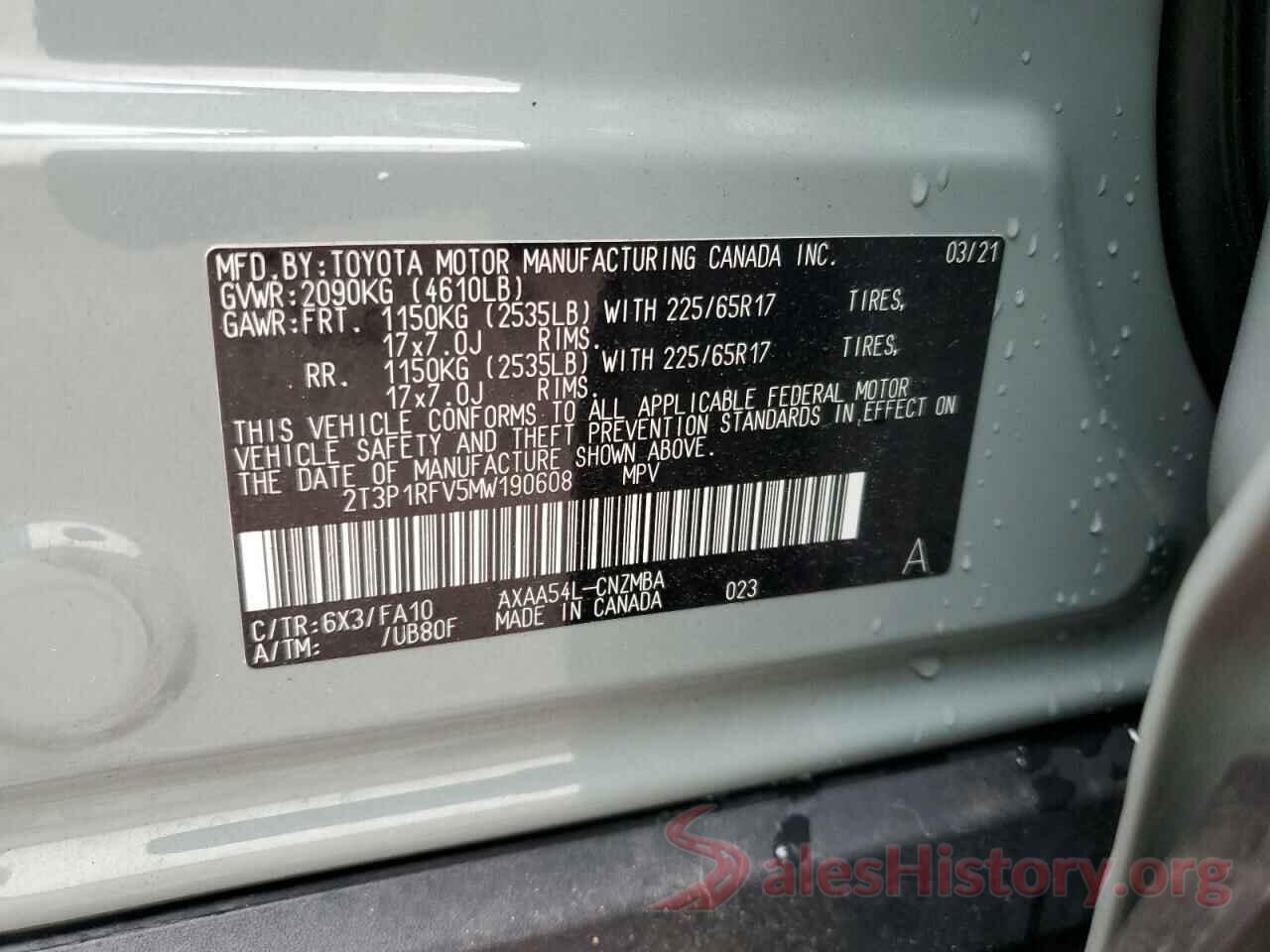 2T3P1RFV5MW190608 2021 TOYOTA RAV4