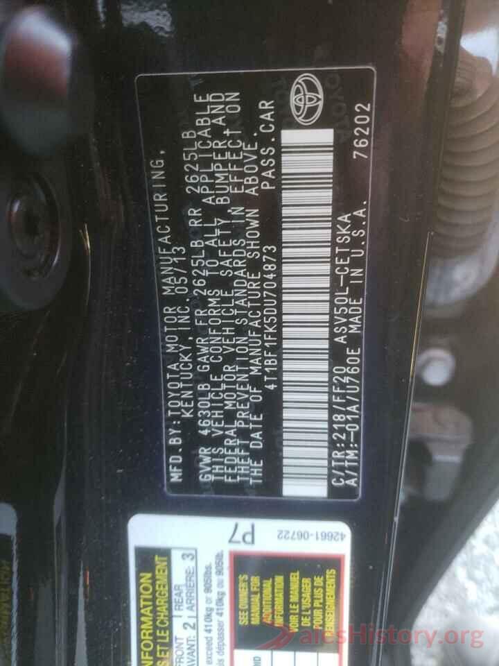 4T1BF1FK5DU704873 2013 TOYOTA CAMRY