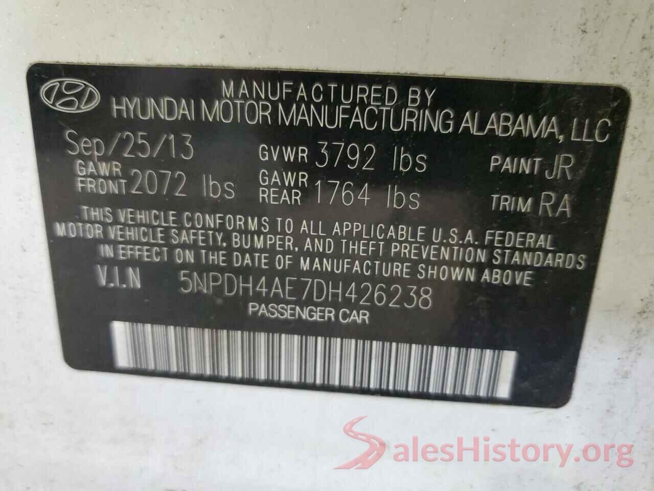 5NPDH4AE7DH426238 2013 HYUNDAI ELANTRA