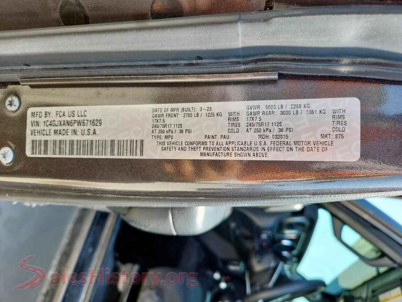 2023 JEEP WRANGLER VIN 1C4GJXAN6PW671629, wheel and tire