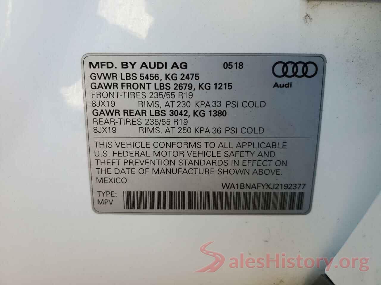 WA1BNAFYXJ2192377 2018 AUDI Q5