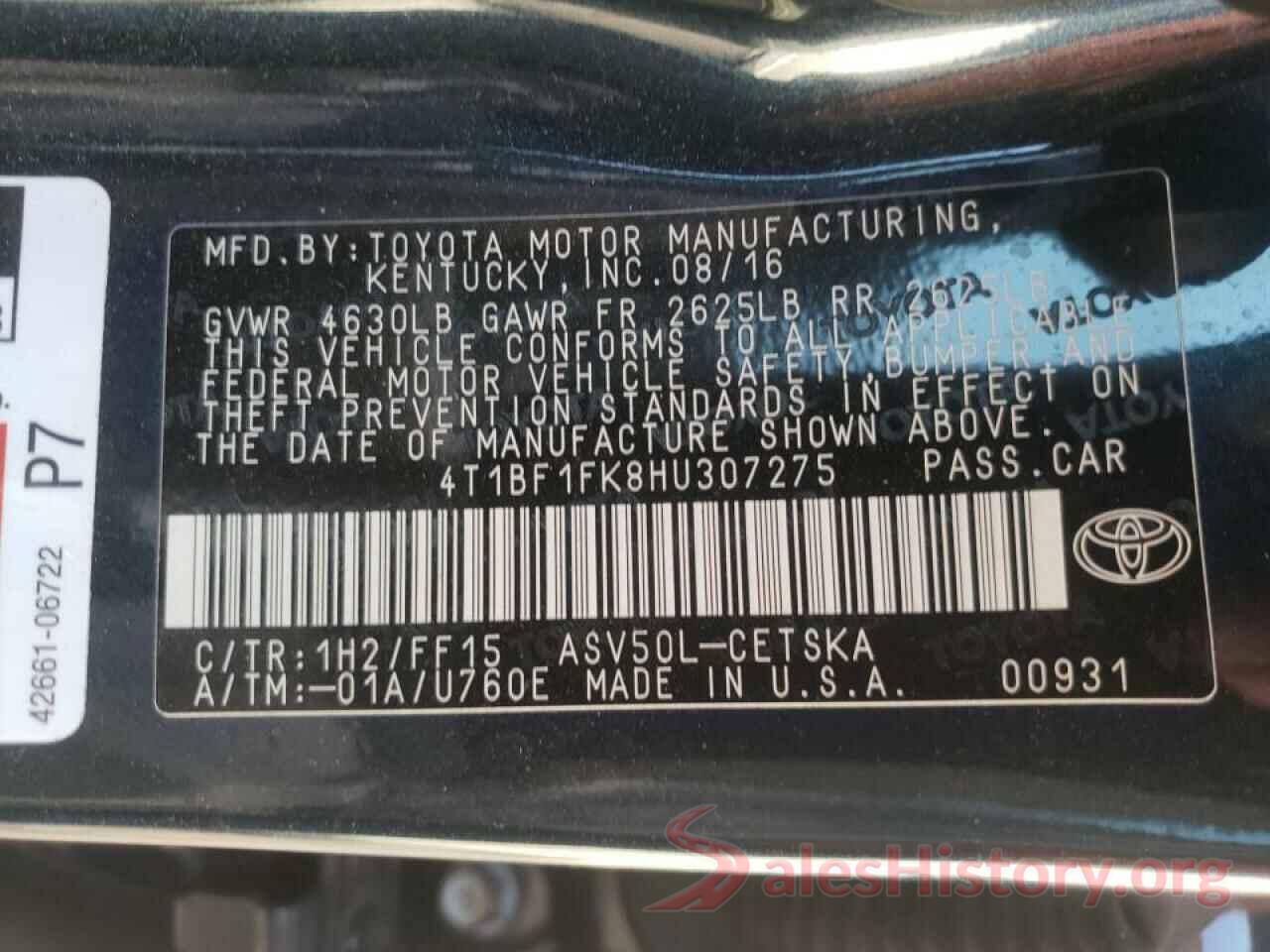 4T1BF1FK8HU307275 2017 TOYOTA CAMRY