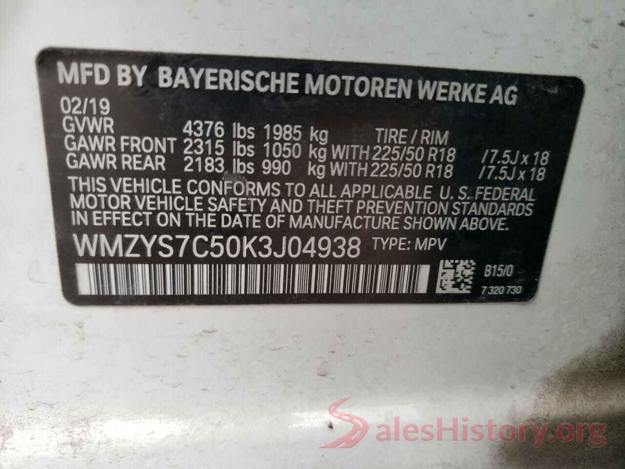 WMZYS7C50K3J04938 2019 MINI COOPER