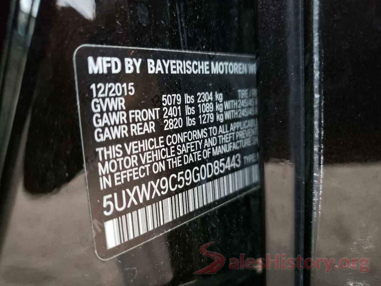 5UXWX9C59G0D85443 2016 BMW X3