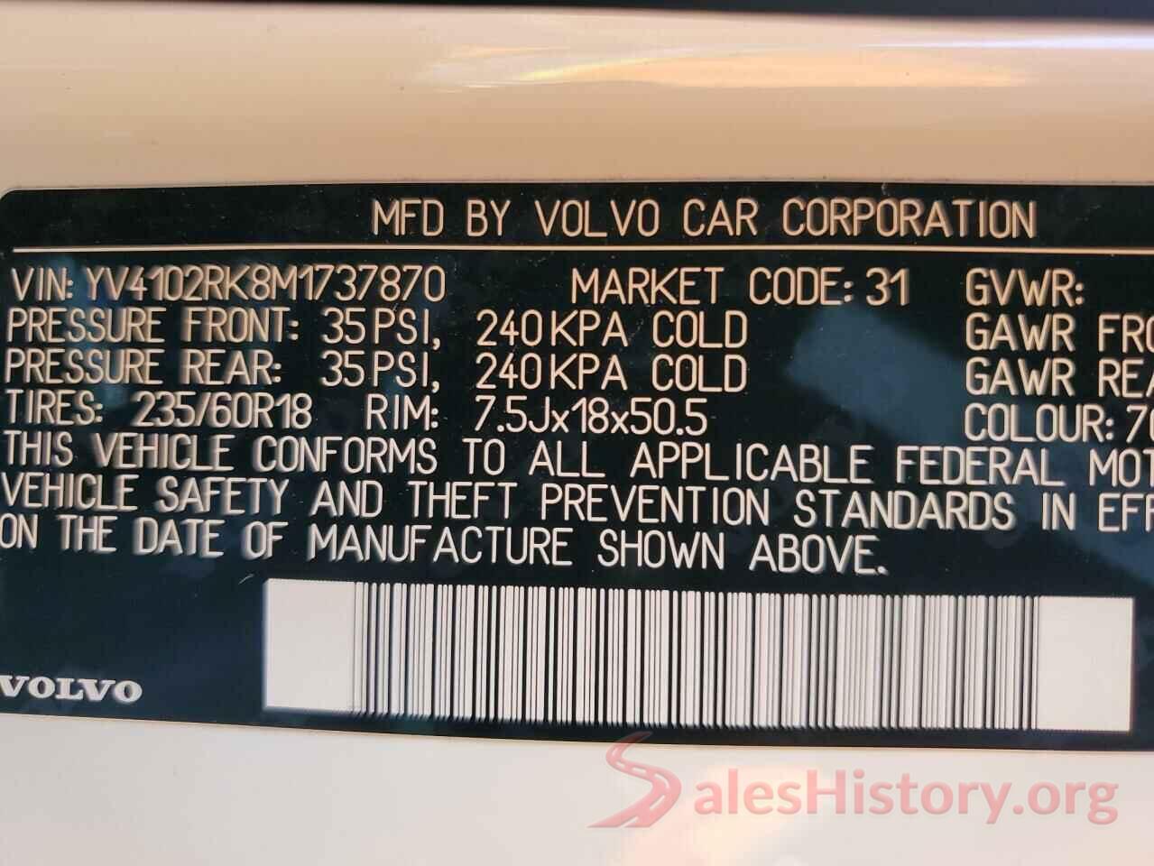 YV4102RK8M1737870 2021 VOLVO XC60