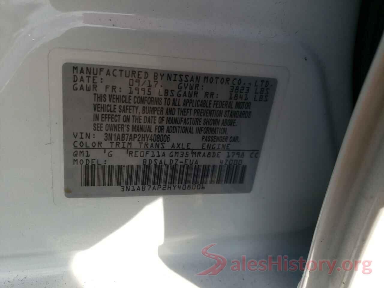 3N1AB7AP2HY408006 2017 NISSAN SENTRA