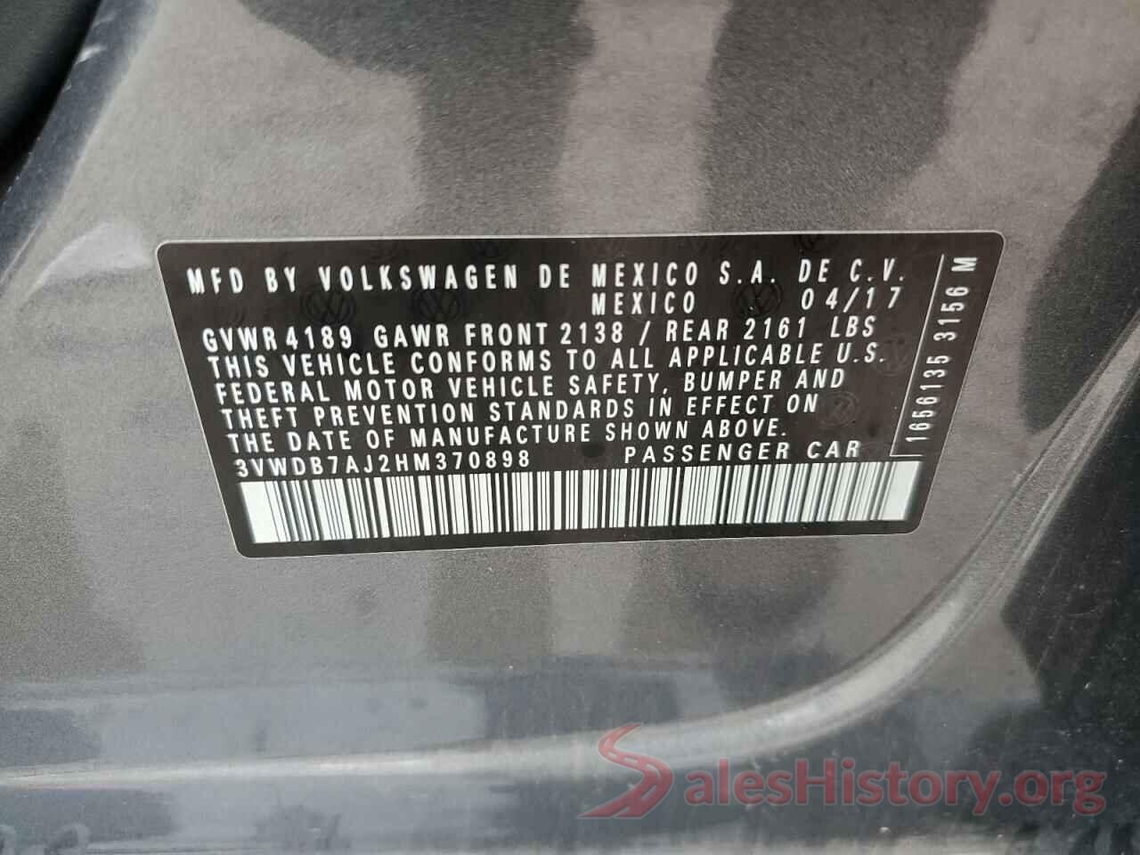 3VWDB7AJ2HM370898 2017 VOLKSWAGEN JETTA