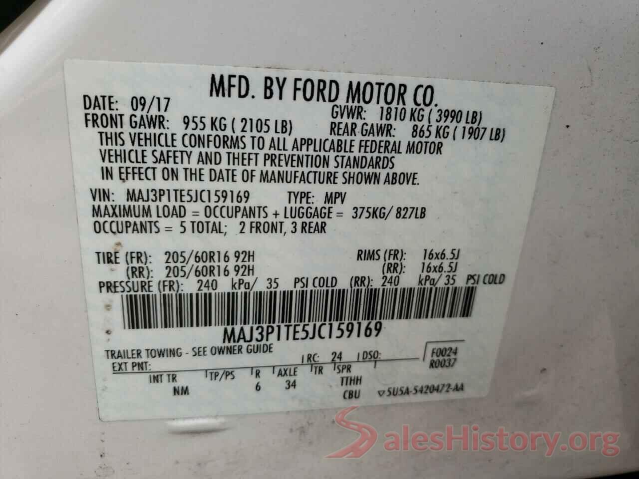 MAJ3P1TE5JC159169 2018 FORD ECOSPORT