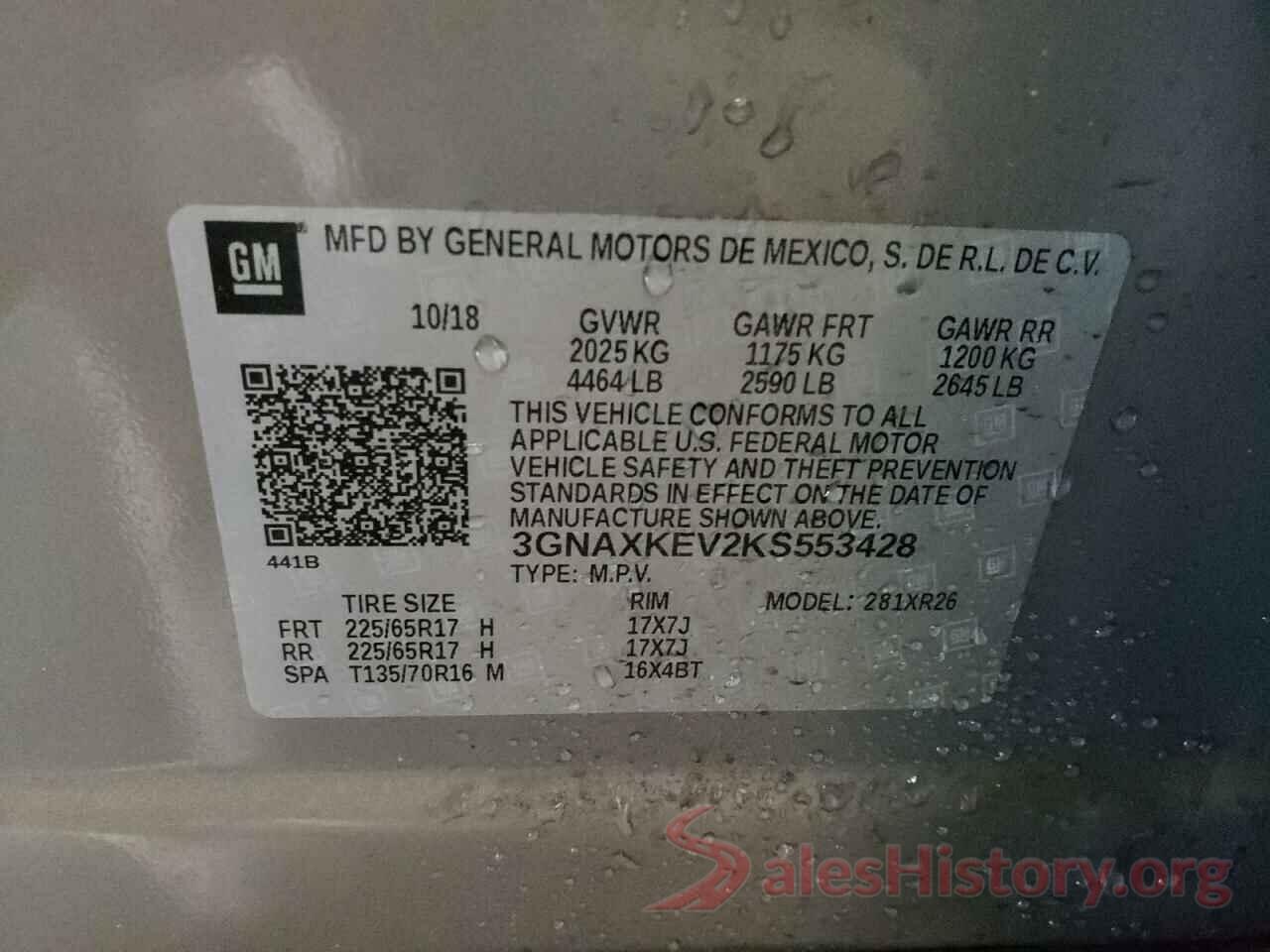 3GNAXKEV2KS553428 2019 CHEVROLET EQUINOX