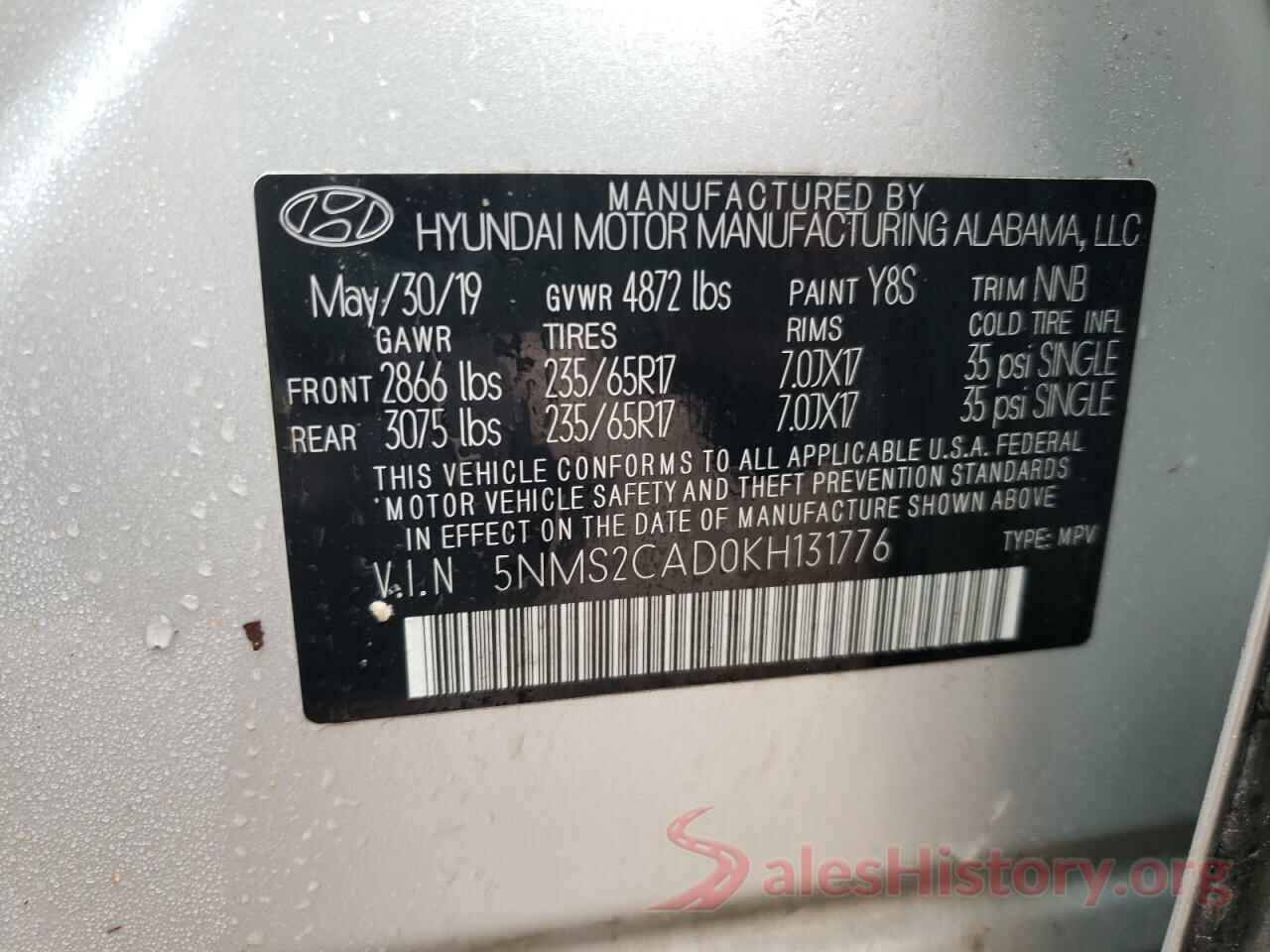 5NMS2CAD0KH131776 2019 HYUNDAI SANTA FE