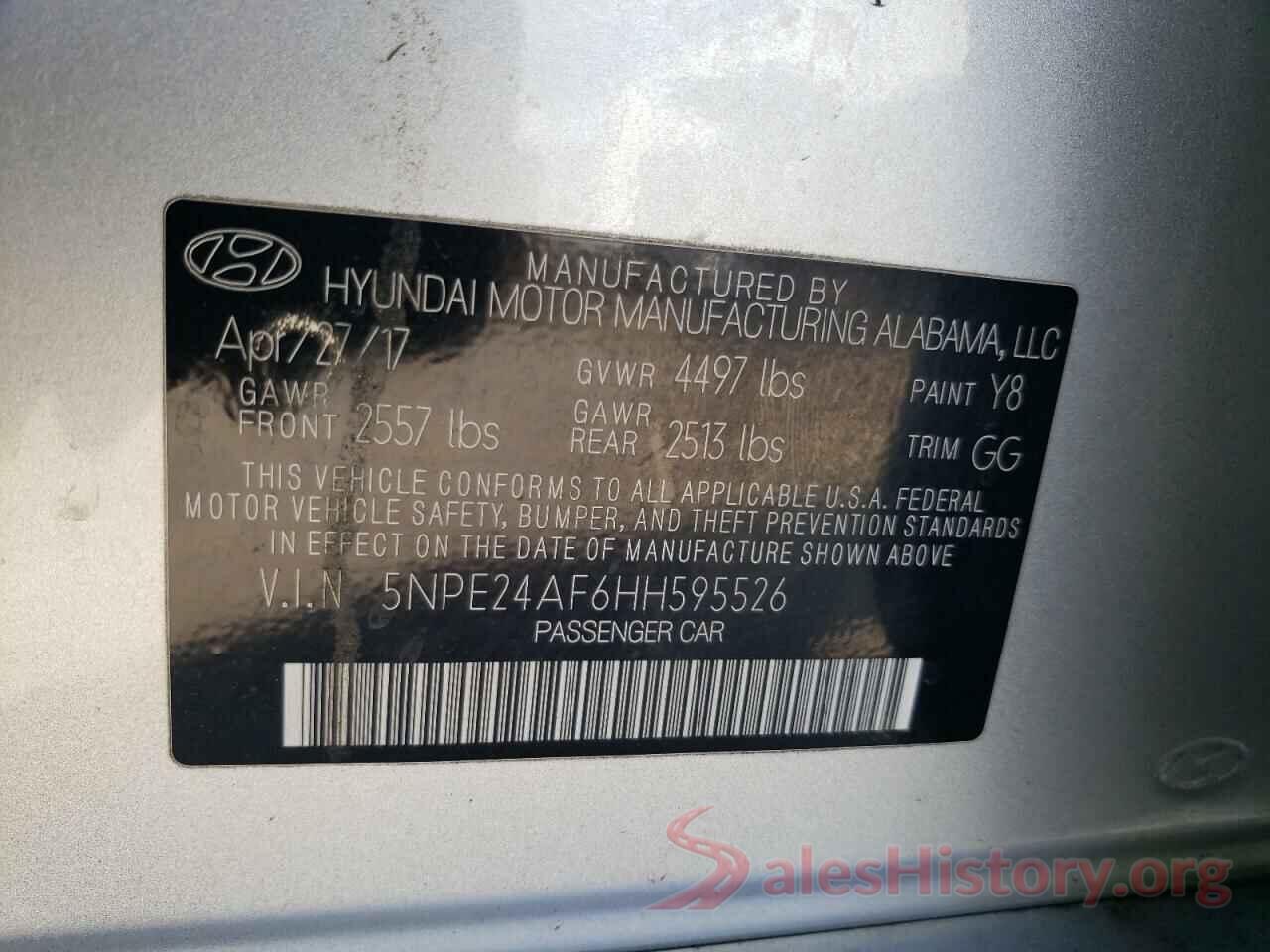 5NPE24AF6HH595526 2017 HYUNDAI SONATA